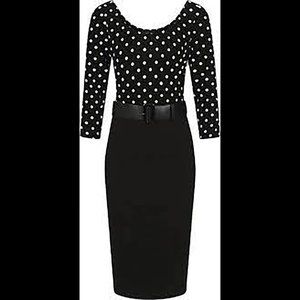 NWT Collectif Manuela Polka Dot Pencil Dress XS UK8 US 4 black white